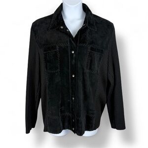 Max Mara Marina Rinaldi Sport Suede Knit Elbow Patch Black Snap Button Jacket XL